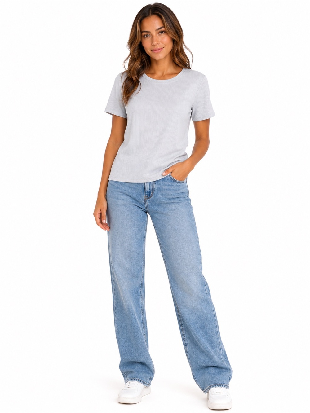 Splendid Light Blue Gray Short-Sleeve Ribbed Tee